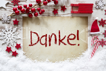 Bright Christmas Decoration, Snow, Danke Means Thank You