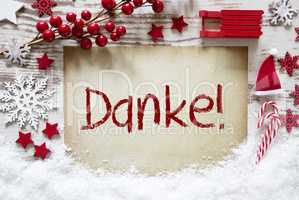 Bright Christmas Decoration, Snow, Danke Means Thank You