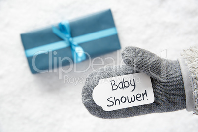 Turquoise Gift, Glove, Text Baby Shower, Snow