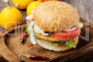 Diet hamburger with vegetables