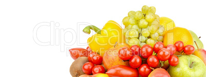 A set of fruits and vegetables isolated on white background. Fre