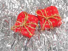 Two red Christmas gift boxes