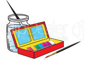 Paint box and brushes