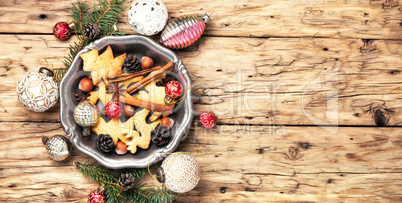 Christmas cookies and xmas baubles