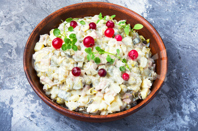 Russian traditional meat salad