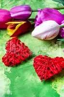 Symbolic hearts and tulips