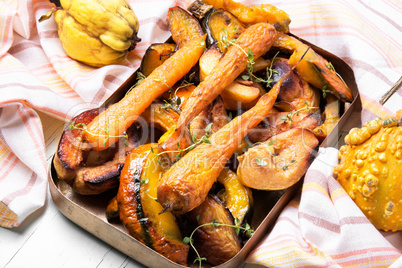 Baked pumpkin with carrots and quince