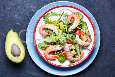 Salad with shrimp,tomatoes and arugula