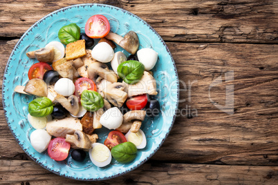 Greek salad on retro background