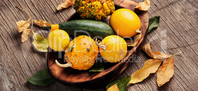 Different varieties of pumpkins,