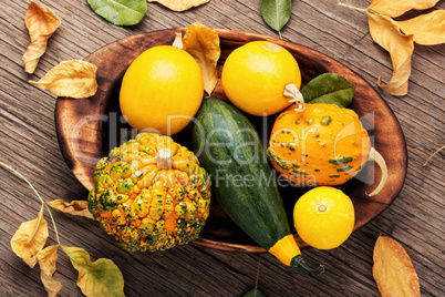 Pumpkins on wooden table