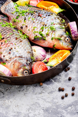 Fresh raw fish and food ingredients