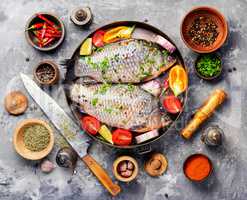 Fresh raw fish and food ingredients