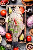 Fresh raw fish and food ingredients