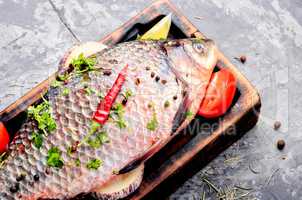 Fresh raw fish and food ingredients