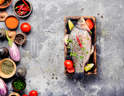 Fresh raw fish and food ingredients