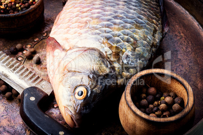 Fresh raw fish and food ingredients