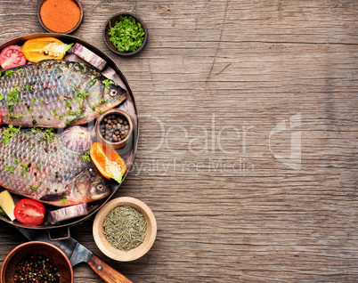 Fresh raw fish and food ingredients