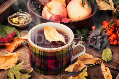 Autumn still life with tea cups