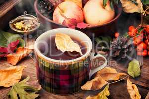 Autumn still life with tea cups