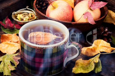 Autumn still life with tea cups