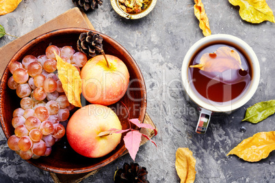 Autumn still life with tea cups