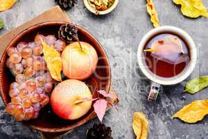 Autumn still life with tea cups