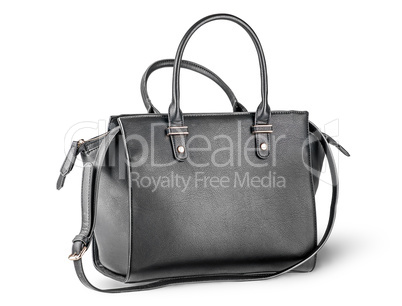 Black leather ladies handbag with strap
