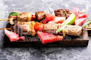 Kebab,grilled meat with watermelon