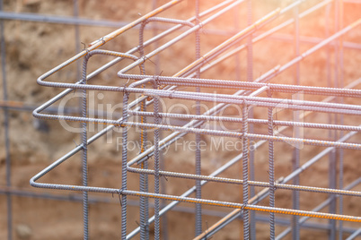 New Steel Rebar Framing Abstract At Construction Site