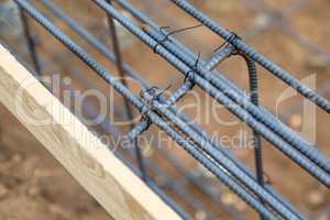 New Steel Rebar Framing Abstract At Construction Site