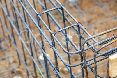 New Steel Rebar Framing Abstract At Construction Site