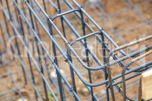 New Steel Rebar Framing Abstract At Construction Site