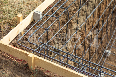 New Steel Rebar Framing Abstract At Construction Site