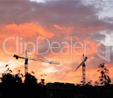 Crane Tower on Sunset Sky Background