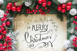 Christmas Decoration Like Fir Tree Branch, Calligraphy Merry Christmas