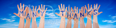 Many Hands Building Word Many Thanks, Blue Sky