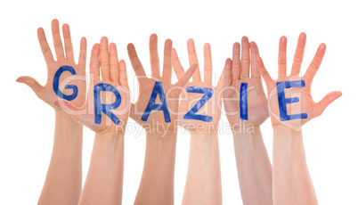 Many Hands Building Grazie Means Thank You, Isolated