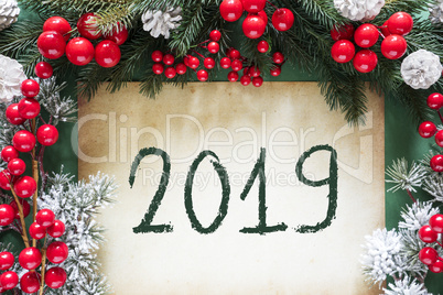 Christmas Decoration Like Fir Tree Branch, Text 2019