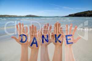 Many Hands Building Danke Means Thank You, Beach And Ocean