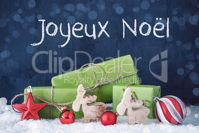 Green Christmas Gifts, Snow, Joyeux Noel Means Merry Christmas