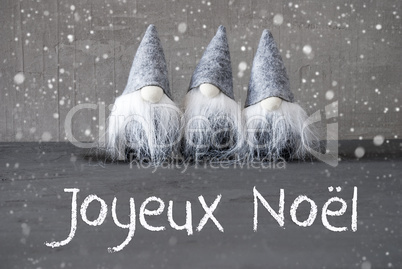 Gnomes, Cement, Snowflakes, Joyeux Noel Means Merry Christmas