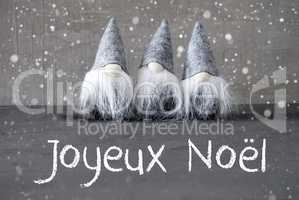 Gnomes, Cement, Snowflakes, Joyeux Noel Means Merry Christmas