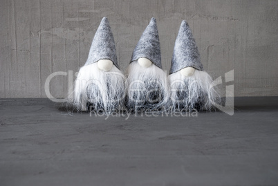 Three Gray Gnomes, Copy Space For Advertisement, Cement