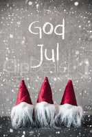 Red Gnomes, Cement, Snowflakes, God Jul Means Merry Christmas