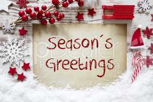 Bright Christmas Decoration, Snow, English Text Seasons Greetings