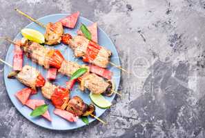 Kebab,grilled meat with watermelon