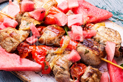 Kebab,grilled meat with watermelon
