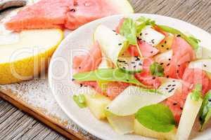 Salad with watermelon and melon