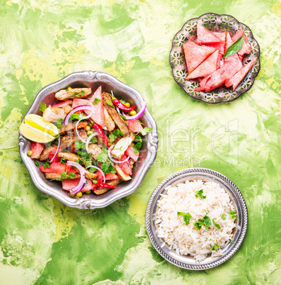 Meat salad with watermelon